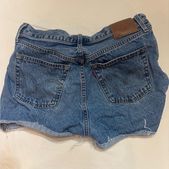 Levis 501 Shorts Womens Waist 29 Blue Distressed Button Fly Stretch - Picture 5 of 8